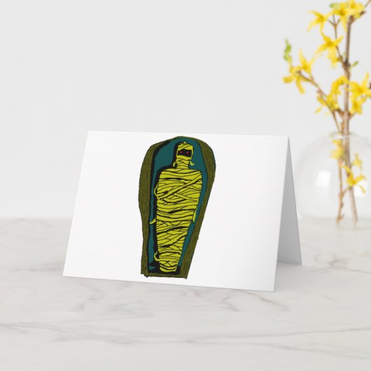 エジプトのいわしの中に赤い目を持つミイラ カード (黄色い花)