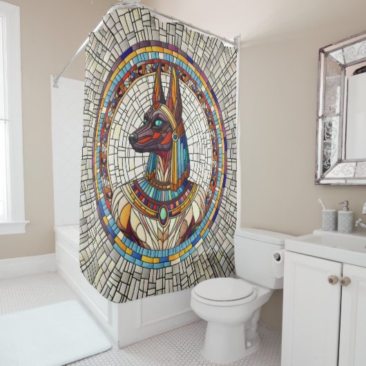 エジプトのアヌビス – モザイクアート シャワーカーテン (インサイチュ)
