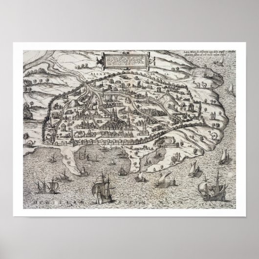 エジプトのアレクサンドリアの町の地図c.1625 (版木、銅版、版画) ポスター (正面)