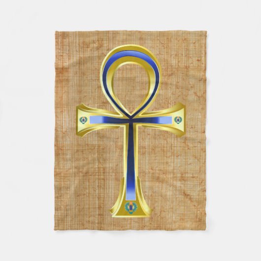 エジプトのアンクとスカラバ フリースブランケット (正面)