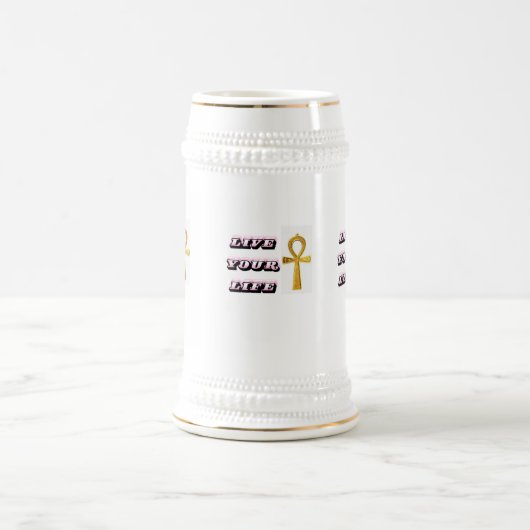 エジプトのアンクのライフクォート - 命の金の鍵 - ライ ビールジョッキ (中央)