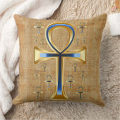 エジプトのアンク - ゴールドとブルーのデザイン クッション (ブランケット)