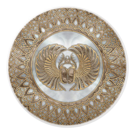 エジプトのオオタマオシコガネのカブトムシのパステルの金 セラミックノブ (正面)