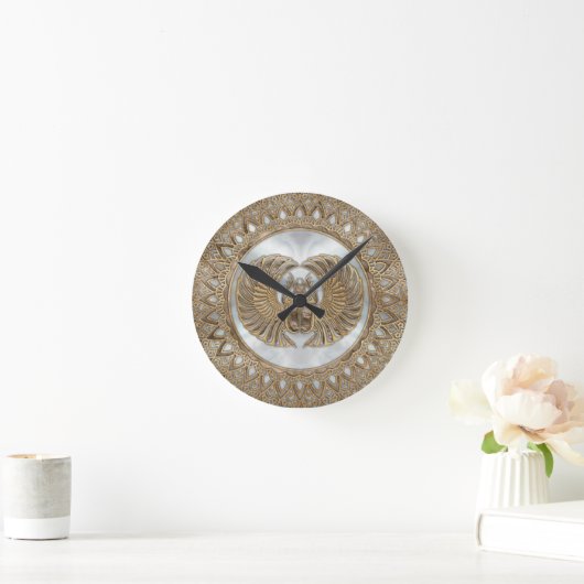 エジプトのオオタマオシコガネのカブトムシのパステルの金 ラウンド壁時計 (ホーム)