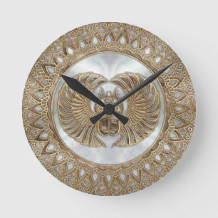 エジプトのオオタマオシコガネのカブトムシのパステルの金 ラウンド壁時計