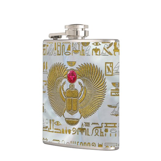 エジプトのオオタマオシコガネのカブトムシの金ゴールドおよびルビー色の石 フラスク (左)