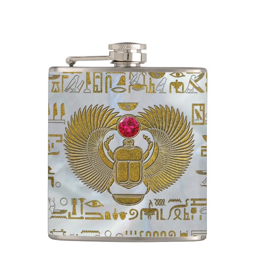 エジプトのオオタマオシコガネのカブトムシの金ゴールドおよびルビー色の石 フラスク (正面)