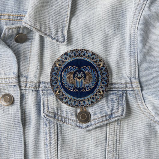 エジプトのオオタマオシコガネのカブトムシの金ゴールドおよび青い大理石 缶バッジ (インサイチュ)