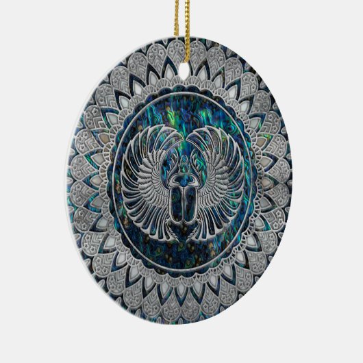 エジプトのオオタマオシコガネのカブトムシの銀およびアワビ セラミックオーナメント (右)