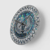 エジプトのオオタマオシコガネのカブトムシの銀およびアワビ ラウンド壁時計 (傾斜)