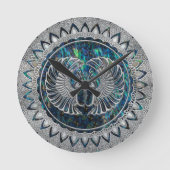 エジプトのオオタマオシコガネのカブトムシの銀およびアワビ ラウンド壁時計 (正面)