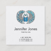 エジプトのオオタマオシコガネのカブトムシの-銀製および青いガラス スクエア名刺 (正面)