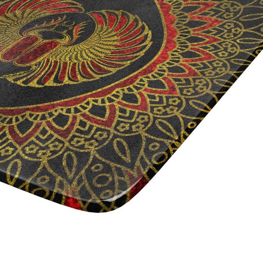 エジプトのオオタマオシコガネのカブトムシ-金ゴールドおよび赤い金属 カッティングボード (角)