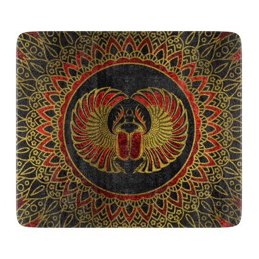 エジプトのオオタマオシコガネのカブトムシ-金ゴールドおよび赤い金属 カッティングボード (正面)