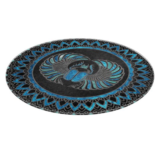 エジプトのオオタマオシコガネのカブトムシ-金ゴールドおよび青いガラス カッティングボード (角)