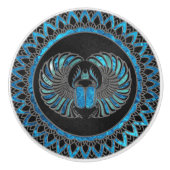 エジプトのオオタマオシコガネのカブトムシ-金ゴールドおよび青いガラス セラミックノブ (正面)