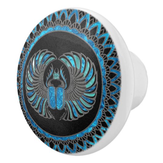 エジプトのオオタマオシコガネのカブトムシ-金ゴールドおよび青いガラス セラミックノブ (右)