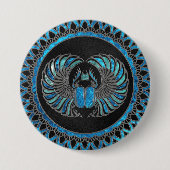 エジプトのオオタマオシコガネのカブトムシ-金ゴールドおよび青いガラス 缶バッジ (正面)