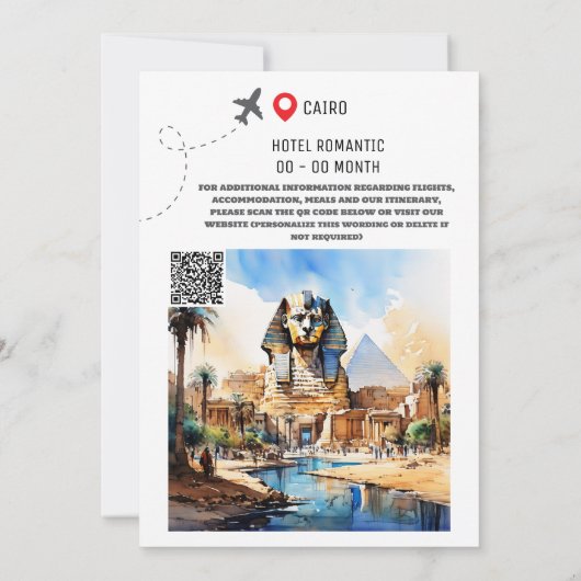 エジプトのカイロ行き先の結婚式の写真救の日付 セーブザデート (裏面)