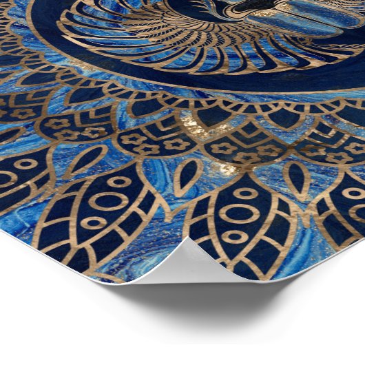 エジプトのスカラブカブトムシ金ゴールドと青の大理石 ポスター (角)