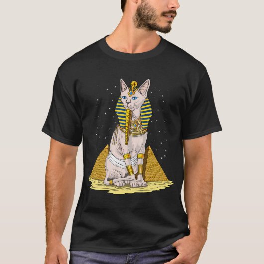エジプトのスフィンクス猫ファラオ Tシャツ (正面)
