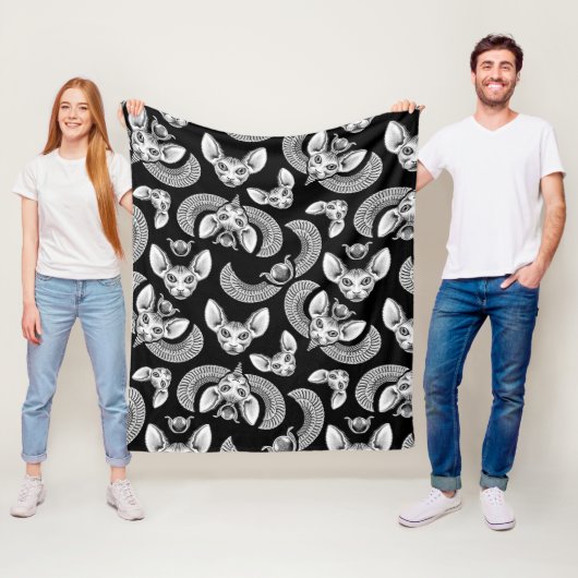 エジプトのスフィンクス猫好きブラックゴシック フリースブランケット (インサイチュ)