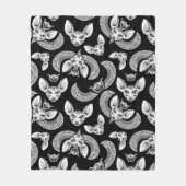 エジプトのスフィンクス猫好きブラックゴシック フリースブランケット (正面)