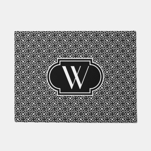 エジプトのタイルは白黒でモノグラム付き ドアマット (正面)