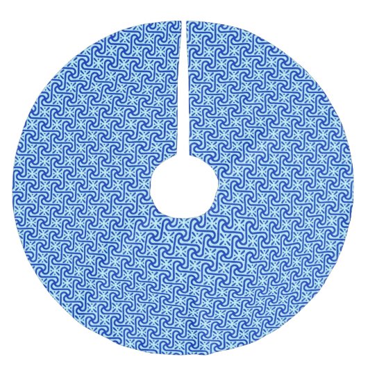 エジプトのタイル模様、コバルトとスカイブルー ブラッシュドポリエステルツリースカート (正面)