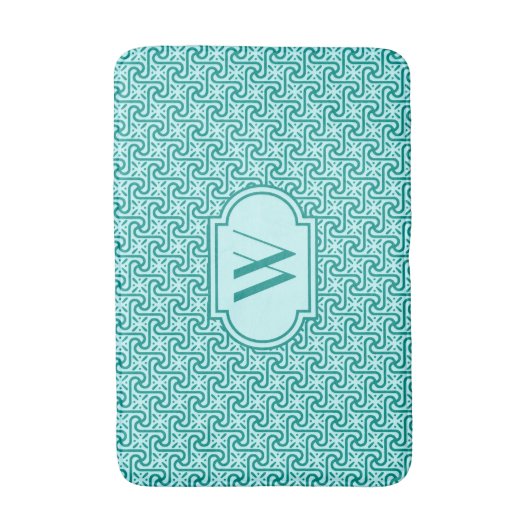 エジプトのタイル模様、ターコイズ、水色 バスマット (正面縦)