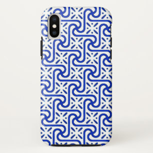 エジプトのタイル模様、白とコバルトブルー iPhone XSケース