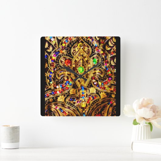 エジプトのドレスのパターン スクエア壁時計 (ホーム)