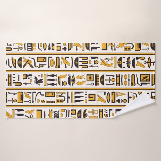 エジプトのハイエログリフの黄黒のシームレスな色 バスタオル (バスタオル)