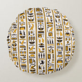 エジプトのハイエログリフの黄黒のシームレスな色 ラウンドクッション (正面)
