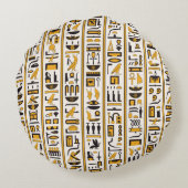 エジプトのハイエログリフの黄黒のシームレスな色 ラウンドクッション (裏面)