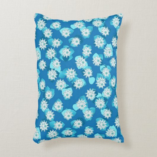 エジプトのハス模様、コバルトとターコイズ アクセントクッション (正面(垂直))