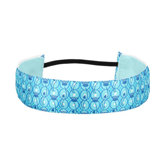 エジプトのハス模様、コバルトとターコイズ アスレチックヘッドバンド (正面)