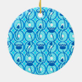 エジプトのハス模様、コバルトとターコイズ セラミックオーナメント (裏面)