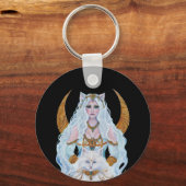 エジプトのバステット女神と猫のルネ・ラヴォワ キーホルダー (裏面)