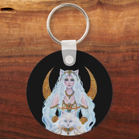 エジプトのバステット女神と猫のルネ・ラヴォワ キーホルダー (裏面)