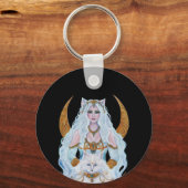 エジプトのバステット女神と猫のルネ・ラヴォワ キーホルダー (正面)