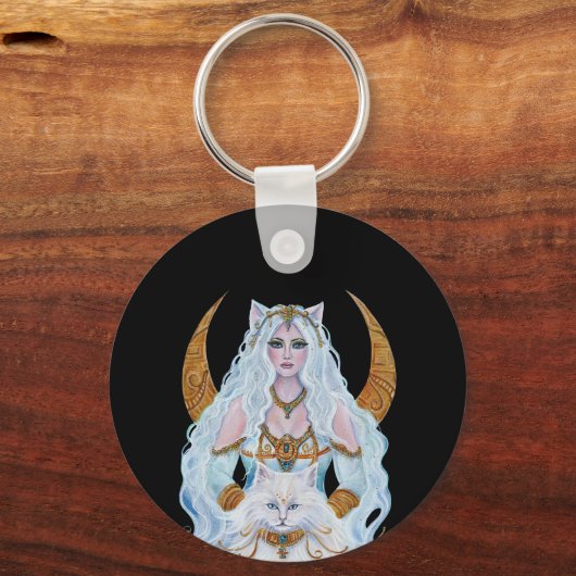 エジプトのバステット女神と猫のルネ・ラヴォワ キーホルダー (正面)