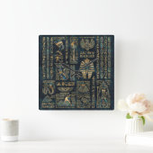 エジプトのヒエログリフおよび神-アワビおよび金ゴールド スクエア壁時計 (ホーム)