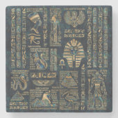 エジプトのヒエログリフおよび神-アワビおよび金ゴールド ストーンコースター (正面)