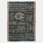 エジプトのヒエログリフおよび神-アワビおよび金ゴールド スローブランケット (正面縦)