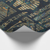 エジプトのヒエログリフおよび神-アワビおよび金ゴールド ラッピングペーパー (角)