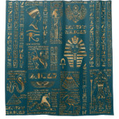 エジプトのヒエログリフおよび神-ティール（緑がかった色）の金ゴールド シャワーカーテン (正面)