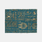 エジプトのヒエログリフおよび神-ティール(緑がかった色)の金ゴールド フリースブランケット (正面(横))