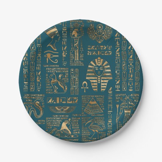 エジプトのヒエログリフおよび神-ティール（緑がかった色）の金ゴールド ペーパープレート (正面)