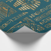 エジプトのヒエログリフおよび神-ティール（緑がかった色）の金ゴールド ラッピングペーパー (角)